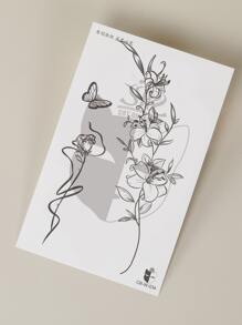 1入組極簡風格花和蝴蝶圖案身體紋身貼適用於手腕,持久2 - 黑色 - 查看 5