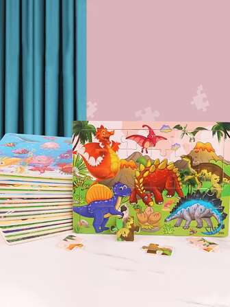 30入組木頭動物恐龍卡通七巧板板適用於孩子們早期教育和幼兒園禮品