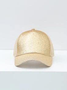 1入組金屬亮絲熒光燈棒球帽帶馬尾開口和透氣網布後網眼棒球帽 - 金色 - 查看 4