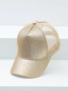 1入組金屬亮絲熒光燈棒球帽帶馬尾開口和透氣網布後網眼棒球帽 - 金色 - 查看 3