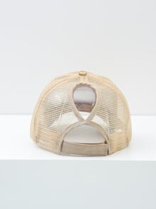 1入組金屬亮絲熒光燈棒球帽帶馬尾開口和透氣網布後網眼棒球帽 - 金色 - 查看 2