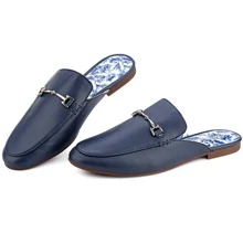 JENN ARDOR Women's Mules Flats Backless Loafers Shoes Slip On Slippers Pointed Toe Low Heel Work Slides - Navy Blue - View 4