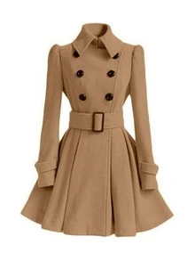 Túnica De Abrigo De Lana Larga Delgada Para Mujer - Caqui - Ver 1