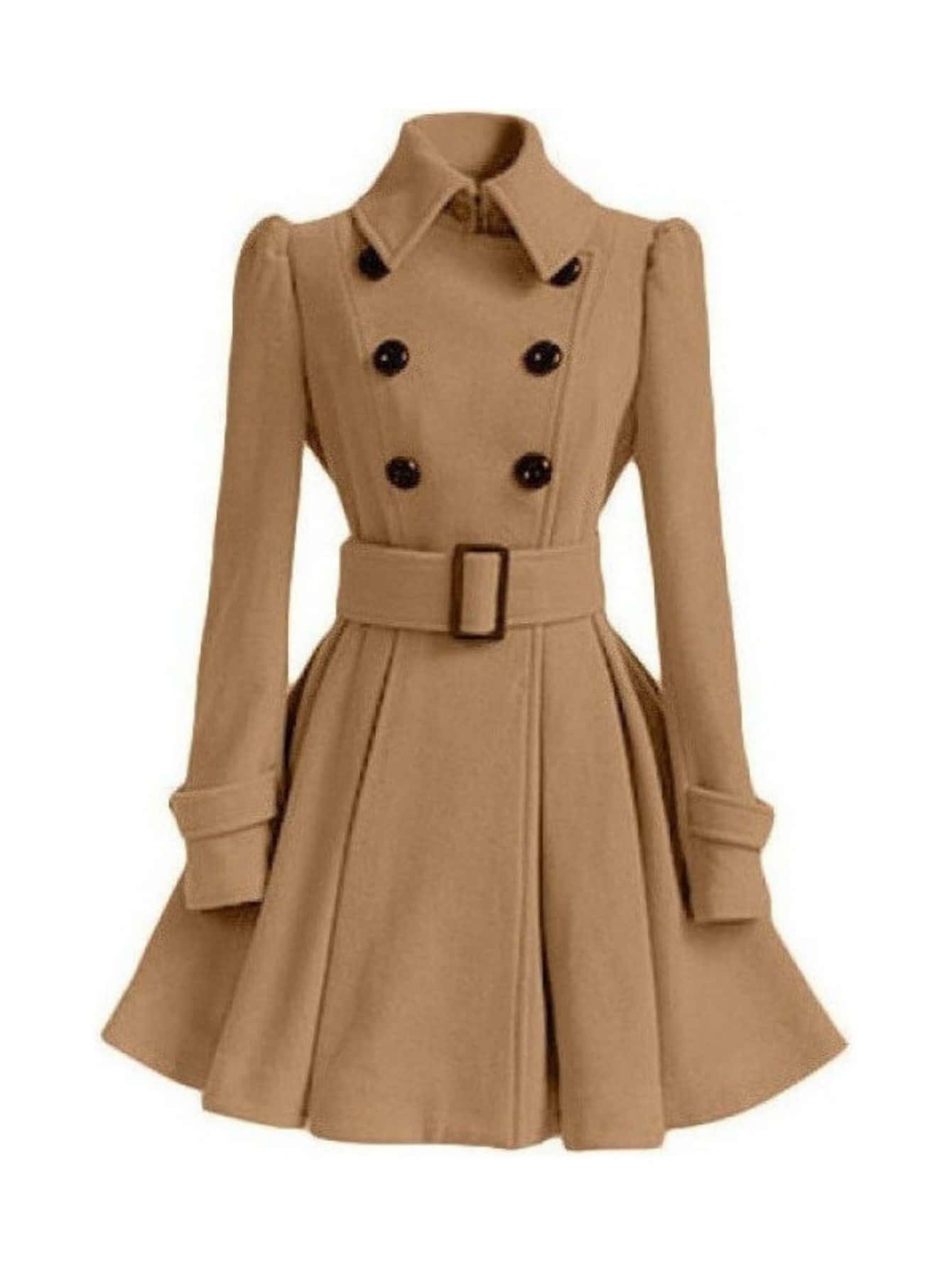 Túnica De Abrigo De Lana Larga Delgada Para Mujer - Caqui - Ver 1