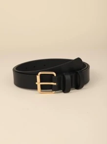 方形扣PU皮腰帶 - 黑色 - 查看 2