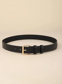 方形扣PU皮腰帶 - 黑色 - 查看 3