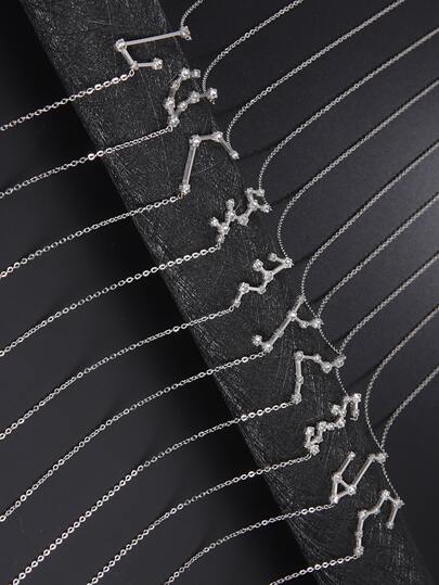 1入組時尚不銹鋼方晶鋯石裝飾12星座吊墜項鍊適合女士適用於生日禮物