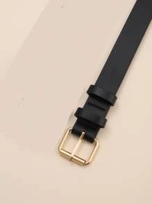 方形扣PU皮腰帶 - 黑色 - 查看 4