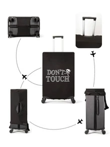 Skull Pattern Added Thickness Elastic Luggage Cover, Washable - Black - View 5