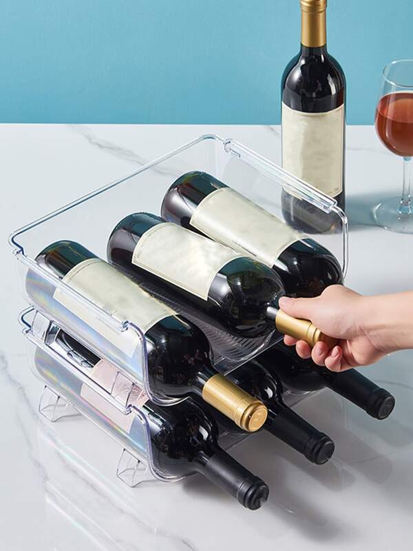 1pc Clear Refrigerator Wine Beer Beverage Storage Rack, Stackable