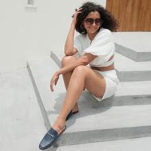 JENN ARDOR Women's Mules Flats Backless Loafers Shoes Slip On Slippers Pointed Toe Low Heel Work Slides - Navy Blue - View 2