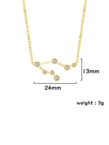 1入組時尚不銹鋼方晶鋯石裝飾12星座吊墜項鍊適合女士適用於生日禮物 - 金黃色 - 查看 7