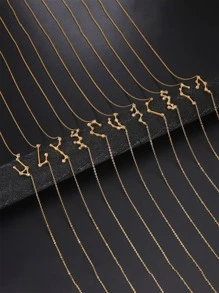 1入組時尚不銹鋼方晶鋯石裝飾12星座吊墜項鍊適合女士適用於生日禮物 - 金黃色 - 查看 2