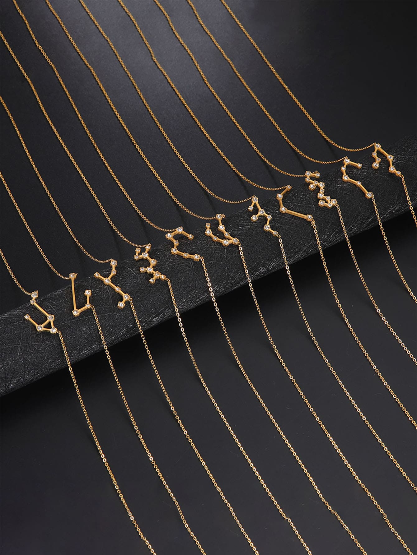 1入組時尚不銹鋼方晶鋯石裝飾12星座吊墜項鍊適合女士適用於生日禮物