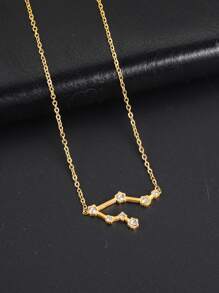 1入組時尚不銹鋼方晶鋯石裝飾12星座吊墜項鍊適合女士適用於生日禮物 - 金黃色 - 查看 6