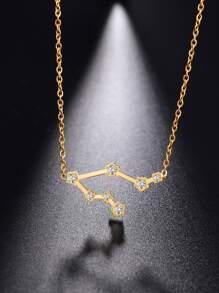 1入組時尚不銹鋼方晶鋯石裝飾12星座吊墜項鍊適合女士適用於生日禮物 - 金黃色 - 查看 3