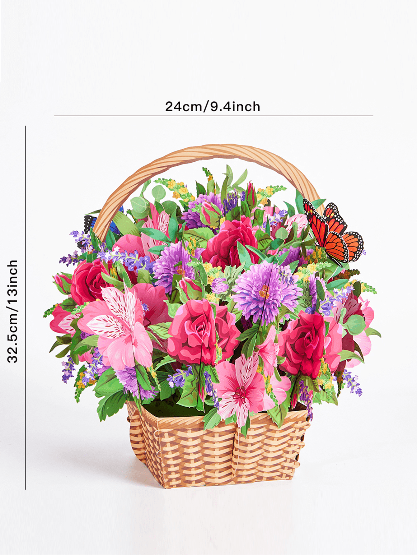 1pc Flower Pattern Greeting Card Rose and lily Mixed Basket Flower