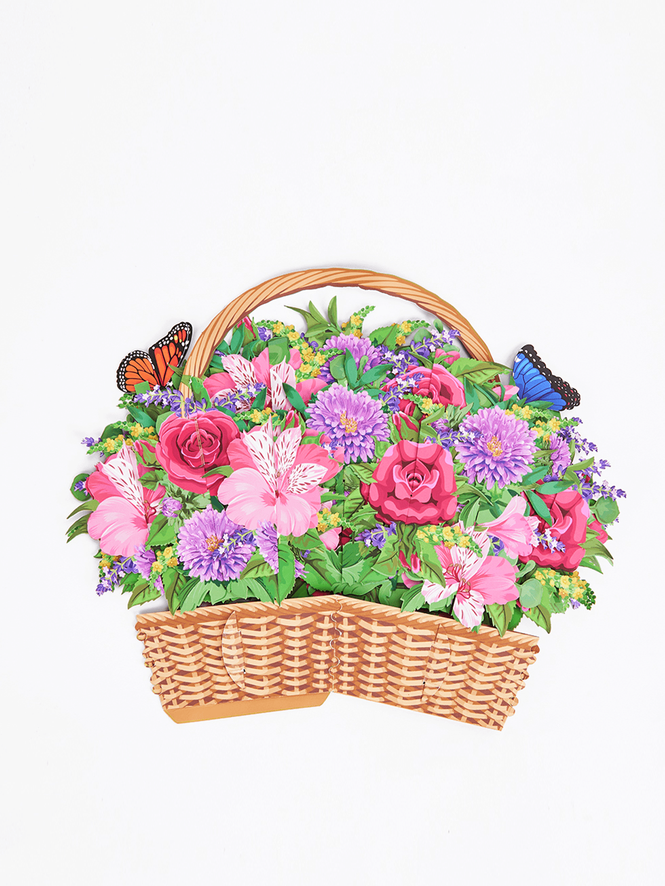 1pc Flower Pattern Greeting Card Rose and lily Mixed Basket Flower