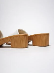 Women's  Wooden Midsole Low Block Stud Platform - Platform Round Toe Mid Heel For Casual - 白色 - 查看 6