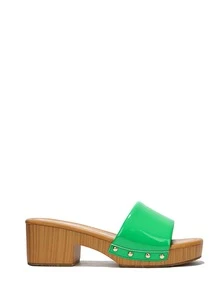 Women's  Wooden Midsole Low Block Stud Platform - Platform Round Toe Mid Heel For Casual - màu xanh lá - Xem 2