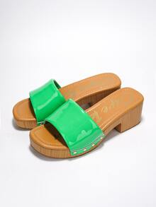 Women's  Wooden Midsole Low Block Stud Platform - Platform Round Toe Mid Heel For Casual - màu xanh lá - Xem 5