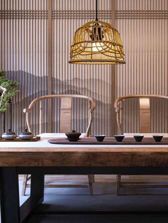 1入組手工編織藤製燈罩，適合復古風格茶館或書房吊燈裝飾，適合客廳、辦公室、餐廳、大堂和臥室室內裝飾