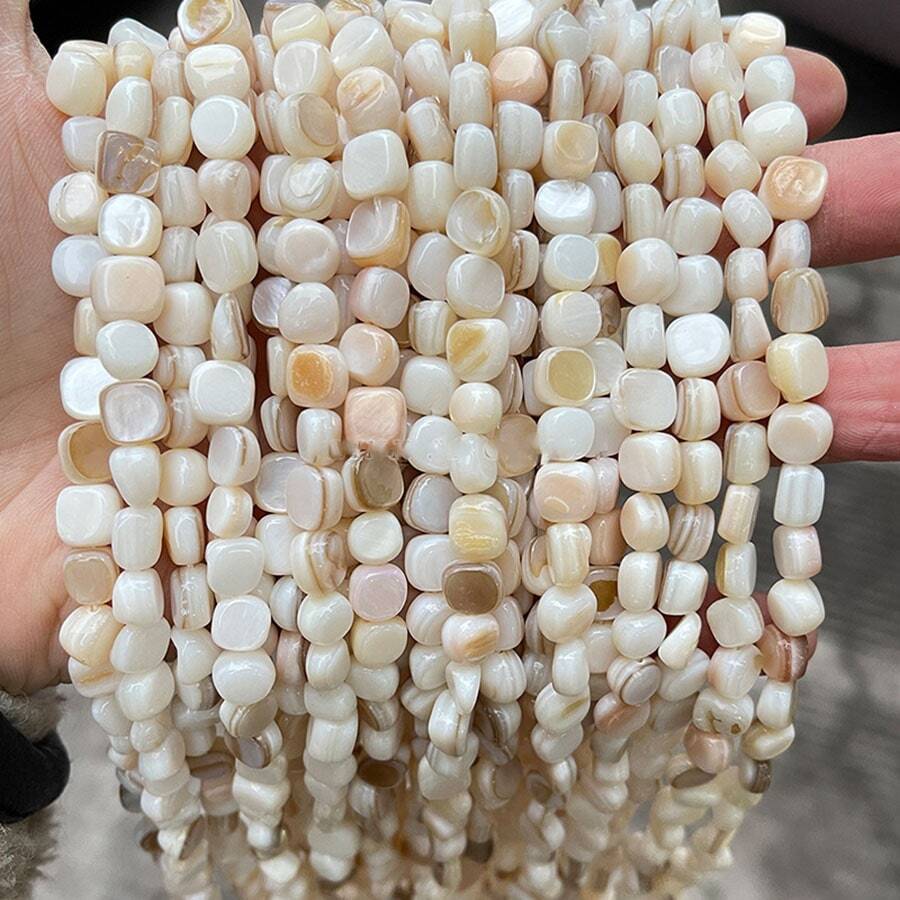 RINTOLER 1pc Creative White Mother-Of-Faux Pearl Asymmetrical Geometric Loose Beads Strand For Diy, Approx. 50pcs/Set, Random Color And Texture - Multicolor - View 1