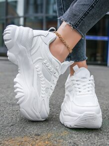 運動鞋適合女士,極簡前綁帶老爹鞋 - 白色 - 查看 8