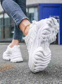 運動鞋適合女士,極簡前綁帶老爹鞋 - 白色 - 查看 5