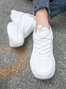 運動鞋適合女士,極簡前綁帶老爹鞋 - 白色 - 查看 4