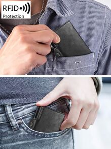MIYIN 男士信用卡夾，RFID 防盜彈出式錢包，雙卡槽信用卡錢包，RFID 防盜彈出式卡夾，輕便便攜卡夾，身分證卡夾，白領男士節日、週年、生日禮物配件，防盜卡夾，錢包，名片夾，信用卡夾，男士迷你錢包，卡夾 - 黑色 - 查看 7