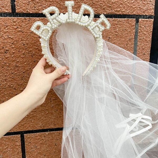 2 piezas Diadema de perlas para novia, corona nupcial, decoración para despedida de soltera, suministros para fiesta de gallina, novia, diademas de alta calidad
