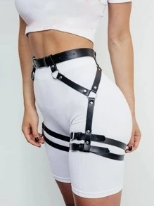 蒸汽朋克1入組女士身體鏈帶吊襪腰帶適用於過膝長襪,皮革哥特式服飾 - 黑色 - 查看 1