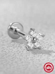 1PC Simple Petals 925 Sterling Silver Earring For Women Stud Earrings Cartilage Fine Jewelry Wedding Party 18K Gold 2023 Gifts - Silver - View 3
