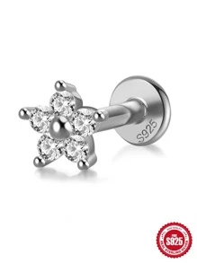 1PC Simple Petals 925 Sterling Silver Earring For Women Stud Earrings Cartilage Fine Jewelry Wedding Party 18K Gold 2023 Gifts - Silver - View 2