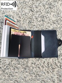 Con clip para billetes de piel sintética con bloqueo emergente, tarjetero doble, ligero, portátil, para tarjetas de identificación, para trabajadores de cuello blanco, para vacaciones masculinas, para aniversario, para cumpleaños, accesorios de regalo, tarjetero antirrobo, tarjetero de visita, tarjetero de crédito para hombre, minitarjetero, tarjetero, tarjetero RFID