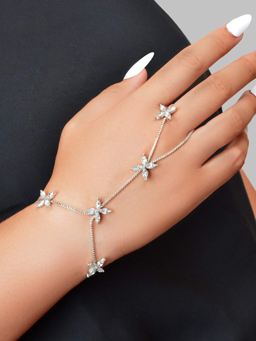 Rhinestone Decor Bracelet - Silver - View 1