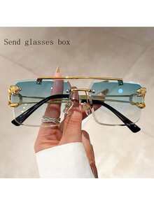 1 PIEZA Gafas de moda con montura sin patillas para niña y niño - Protección, decoración de animales y lentes degradados - ¡Perfecta para fiestas en la playa! - Verde - Ver 1