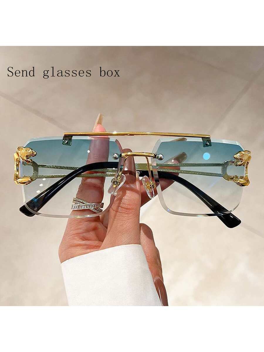 1 PIEZA Gafas de moda con montura sin patillas para niña y niño - Protección, decoración de animales y lentes degradados - ¡Perfecta para fiestas en la playa! - Verde - Ver 1