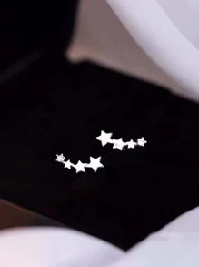 一对时尚女士星星方晶锆石耳环清新简约五角星耳洞耳环 - 銀色 - 查看 1