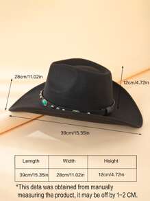 波西米亚风绿松石和铆钉装饰软呢帽牛仔帽 - 黑色 - 查看 7