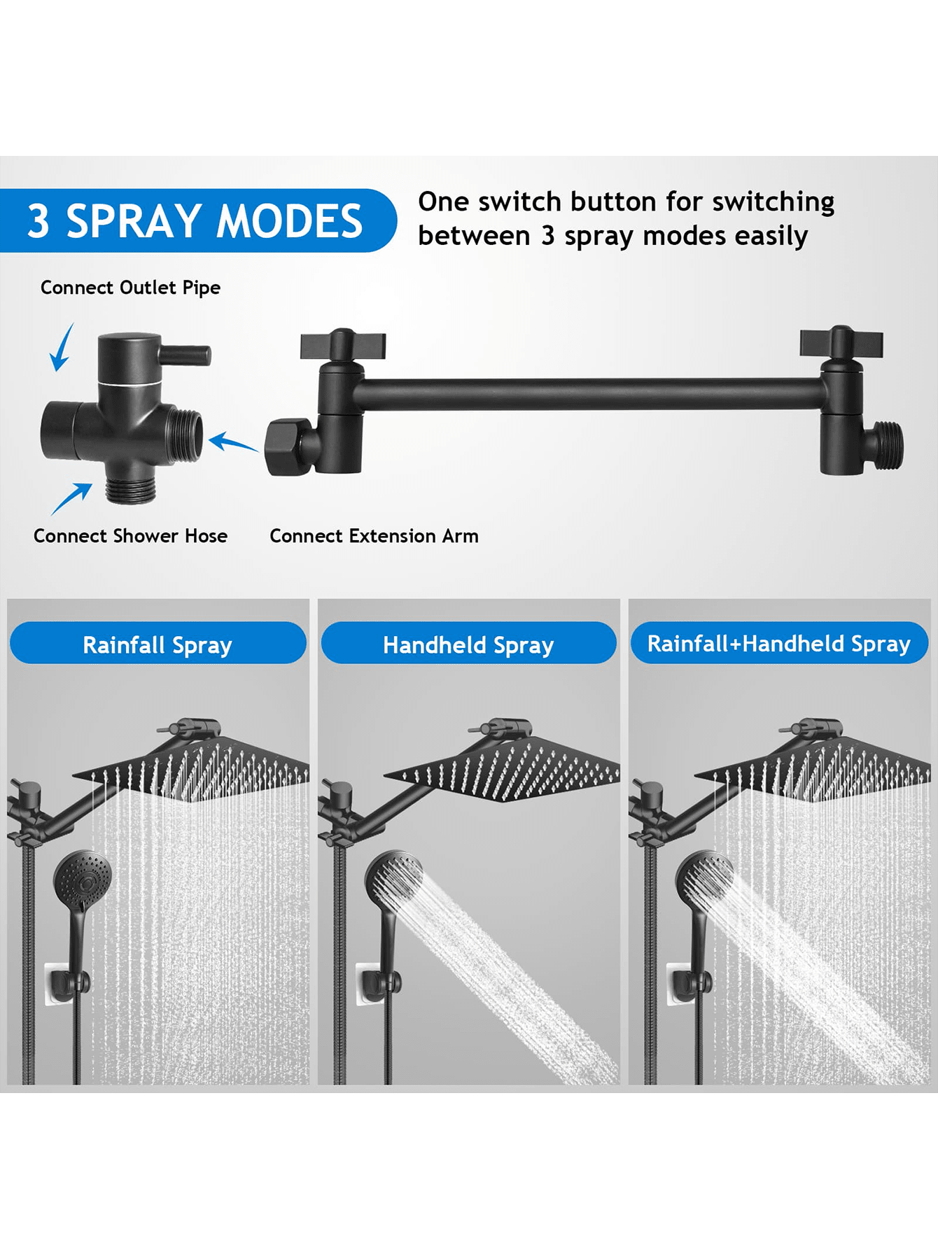 1 Set 10 Inch Showerhead Combo With Large Rain Showerhead With 11 Inch