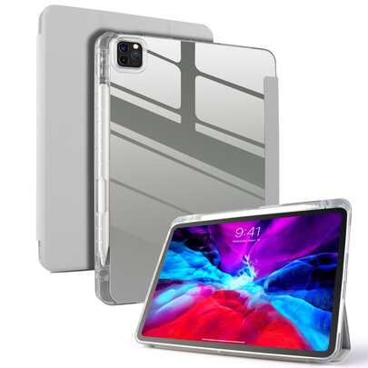 防震纯色亚克力保护壳，单件装，透明灰色亚克力材质，三折式设计，兼容 iPad A16（第 11/10 代）、Air 11/13、M3（2025）、Mini 7 A17、Pro（2024）、Air 11/13、M2（2024）、Pro 11/13、M4（2024）、Pro 12.9（第 7/8/9 代）、10.2（第 10 代）、Air 4/5、10.9、Pro 11（第 4/5/6 代）、Mini 6。孔位和笔槽位置可能因型号而异。随机两种纹理。使用前请撕掉保护膜。春季礼品保护壳