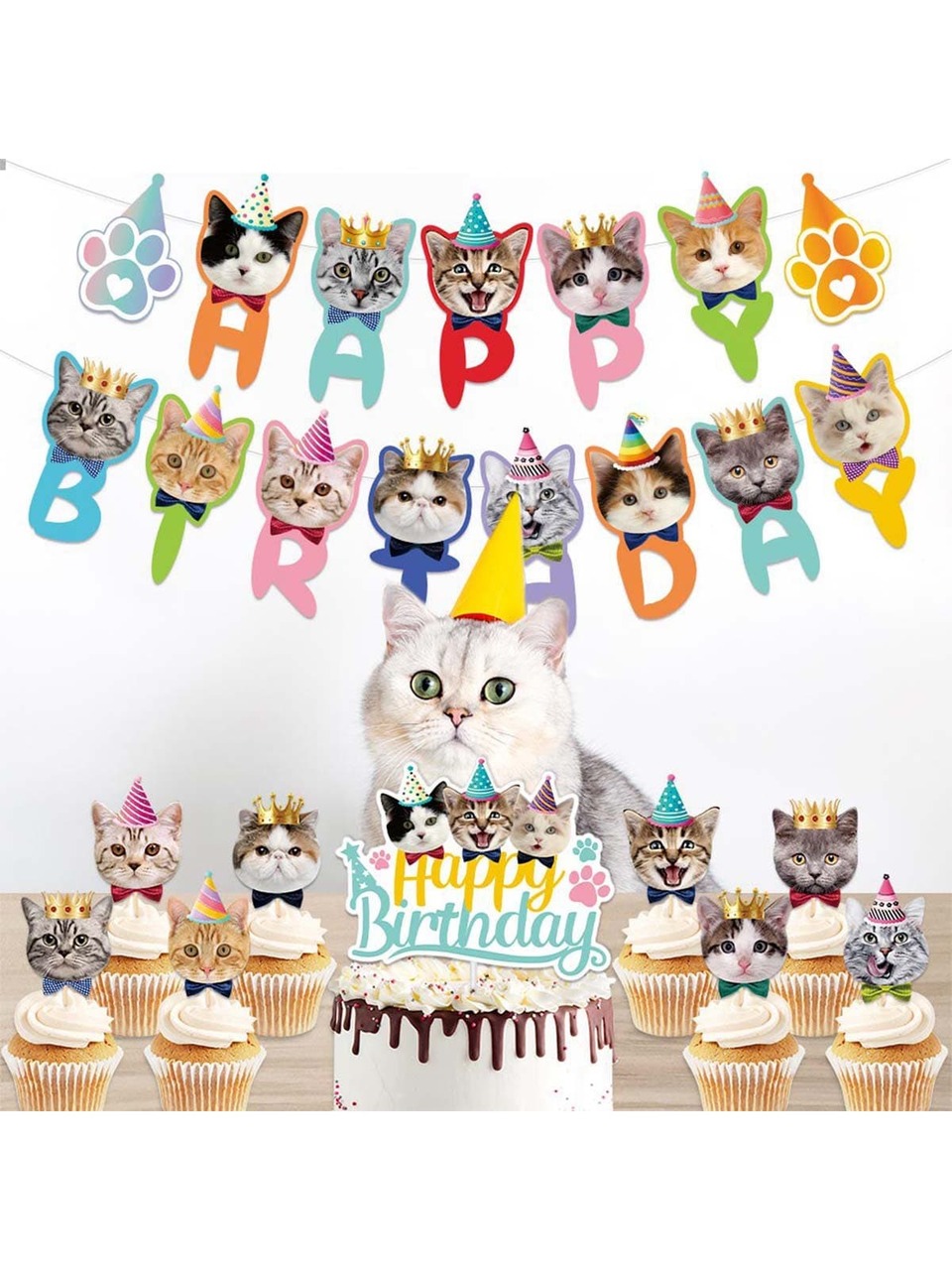 1 Set Of Cat Themed Birthday Party Decoration, Including Cartoon Cat Birthday Bunting, Perfect For Pet Cat Lovers,Christmas