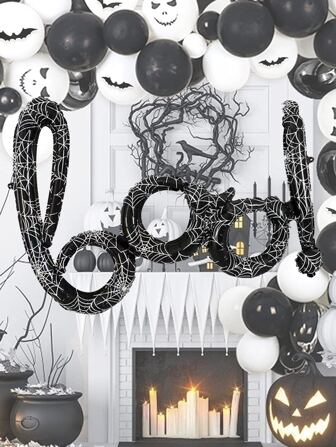 1pc Halloween Party Scene Decoration Black Grid Pattern Letter Boo Aluminum Film Balloon