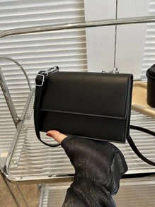 迷你新款女款纯色单肩PU复古女款简约时尚可爱单肩斜挎包女款B - 黑色 - 查看 4