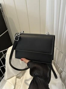 迷你新款女款纯色单肩PU复古女款简约时尚可爱单肩斜挎包女款B - 黑色 - 查看 1