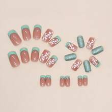 1盒/24入組向日葵閃光按壓式指甲 和 1入組指甲銼 和 1入組雙面膠帶 - 彩色 - 查看 3