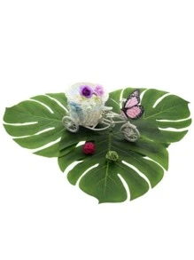 12 件/套人造棕榈叶，适用于夏威夷丛林主题派对、海滩生日派对、桌面和墙壁装饰、户外烧烤、绿植装饰、假植物 - 綠色 - 查看 7