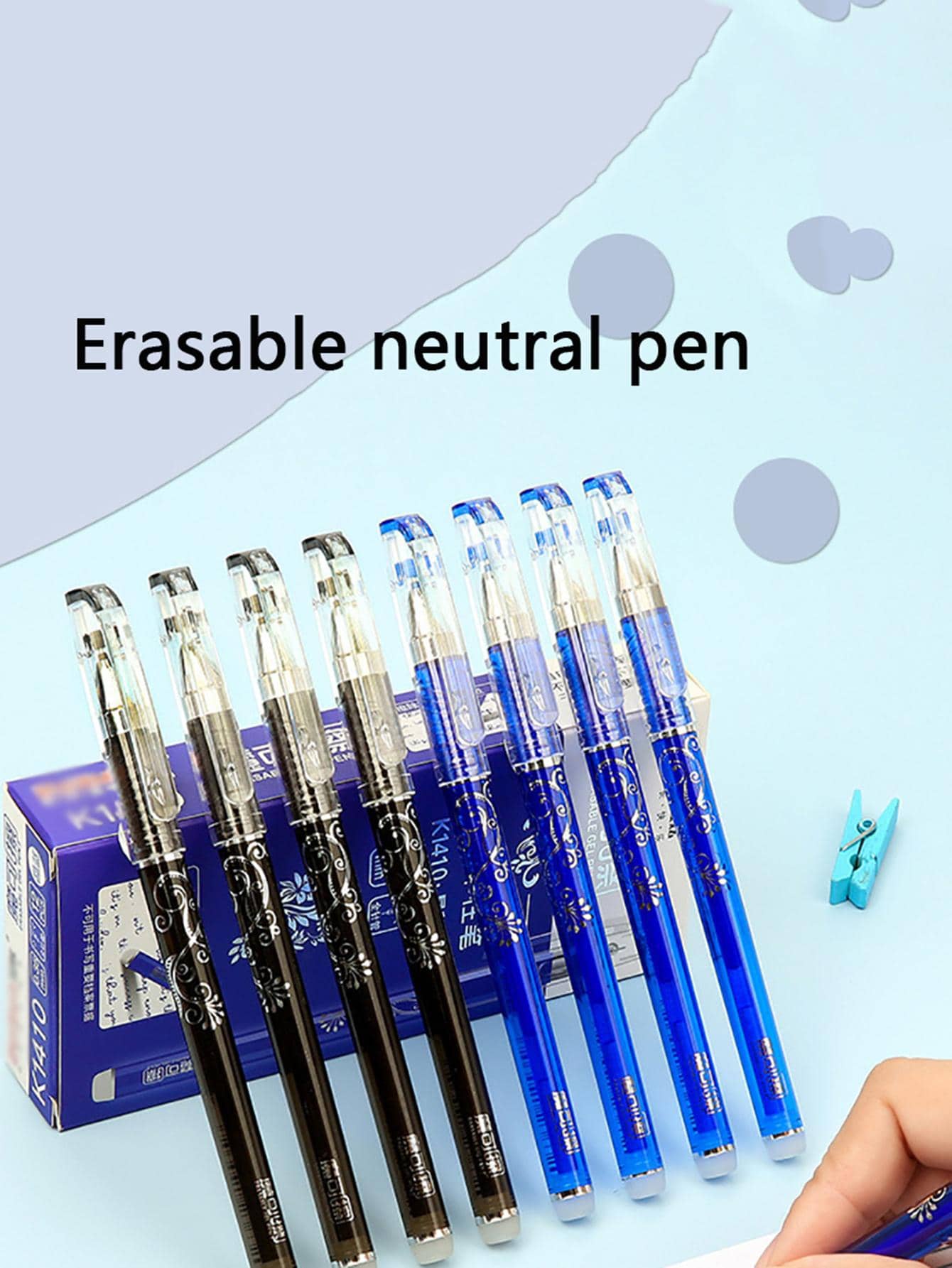 22Pcs Erasable Pen Gel Pens 0.5mm Blue/Black Ink Pen Refill Set For